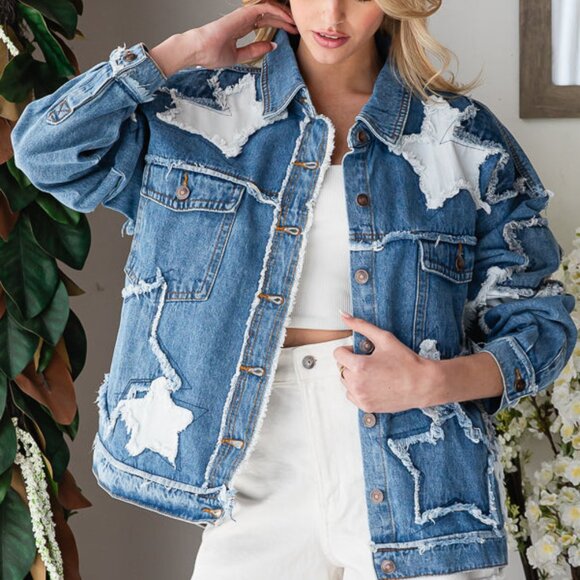 O&H Oversized Star Patchwork Denim Jean Jacket - Picture 6 of 10